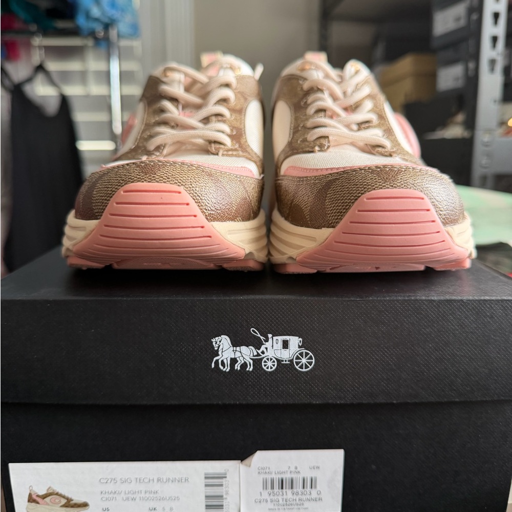 Coach C275 SIG TECH Runner Pink and Khaki Athletic Shoes - Picture 7 of 12